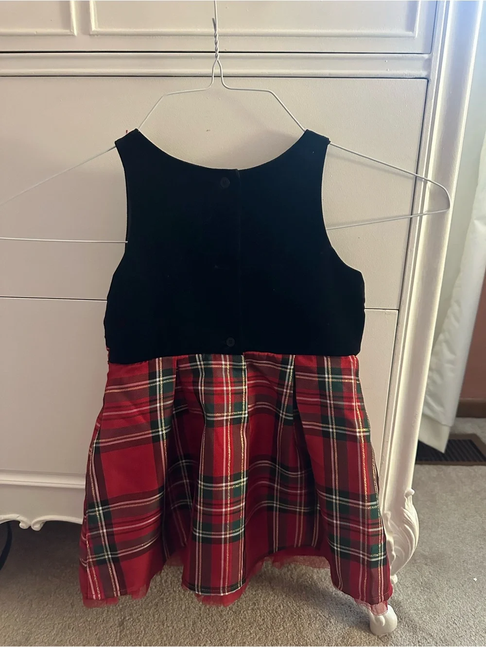 The Children's Place Red Plaid Dress with Black Velvet Bolero - Kids Holiday